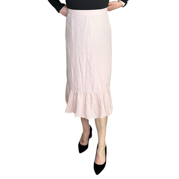 WILFRED Aritzia Light Pink Peplum Ruffle Trim Midi Skirt Women's Size 2 Preppy - Picture 1 of 7